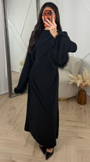 Abaya Maxi Jurk met Feather Manchetten en Taillekoord