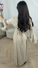 Abaya Maxi Jurk met Feather Manchetten en Taillekoord