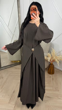 Abaya Maxi Jurk met Overslagdetail en Gouden Broche