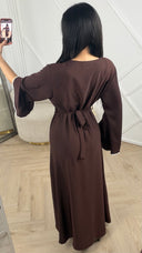 Abaya Maxi Jurk met Parelrand en Tailleceintuur