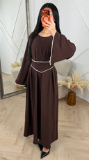 Abaya Maxi Jurk met Parelrand en Tailleceintuur
