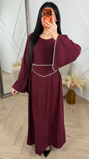 Abaya Maxi Jurk met Parelrand en Tailleceintuur