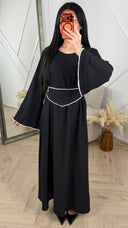 Abaya Maxi Jurk met Parelrand en Tailleceintuur