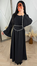 Abaya Maxi Jurk met Parelrand en Tailleceintuur
