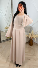 Abaya Maxi Jurk met Parelrand en Tailleceintuur