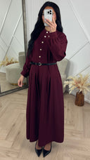 Abaya Maxi Jurk met Plooien en Gouden Knopen