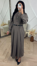 Abaya Maxi Jurk met Plooien en Gouden Knopen