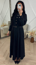 Abaya Maxi Jurk met Plooien en Gouden Knopen