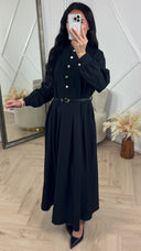 Abaya Maxi Jurk met Plooien en Gouden Knopen