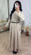 Abaya Maxi Jurk met Plooien en Gouden Knopen