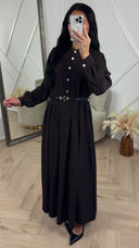 Abaya Maxi Jurk met Plooien en Gouden Knopen