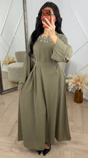 Abaya Maxi Jurk met Strass Hals en Tailleceintuur