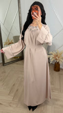 Abaya Maxi Jurk met Strass Hals en Tailleceintuur
