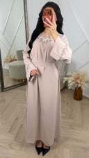 Abaya Maxi Jurk met Strass Hals en Tailleceintuur