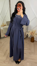 Abaya Maxi Jurk met Strass Hals en Tailleceintuur