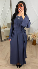 Abaya Maxi Jurk met Strass Hals en Tailleceintuur