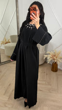 Abaya Maxi Jurk met Strass Hals en Tailleceintuur