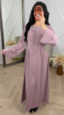 Abaya Maxi Jurk met Strass Hals en Tailleceintuur