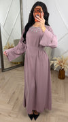 Abaya Maxi Jurk met Strass Hals en Tailleceintuur