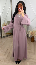 Abaya Maxi Jurk met Strass Hals en Tailleceintuur