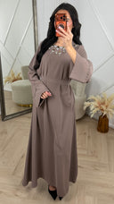 Abaya Maxi Jurk met Strass Hals en Tailleceintuur