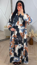 Abstract Print Maxi Jurk met Knoopsluiting 5607