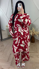 Abstract Print Tweedelige Set met Wijde Broek F8808