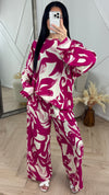 Abstract Print Tweedelige Set met Wijde Broek F8808