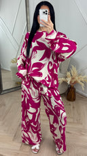 Abstract Print Tweedelige Set met Wijde Broek F8808