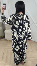 Abstract Print Tweedelige Set met Wijde Broek F8808