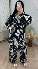 Abstract Print Tweedelige Set met Wijde Broek F8808