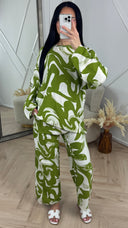 Abstract Print Tweedelige Set met Wijde Broek F8808