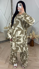 Abstract Print Tweedelige Set met Wijde Broek F8808