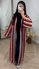 Crochet Maxi Kimono met Ceintuur en Strepen