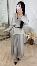 Luxe Blazer Plissé Maxi Jurk met Ceintuur