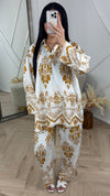 Barok Print Tweedelige Set met Wijde Broek 1263