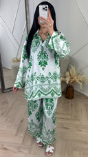 Barok Print Tweedelige Set met Wijde Broek 1263