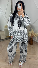 Barok Print Tweedelige Set met Wijde Broek 1263