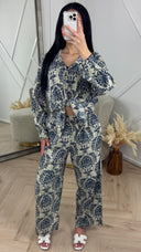 Barok Print Tweedelige Set met Wijde Broek 1268