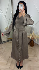 Blouse Maxi Jurk met Kraag en Taillelint