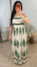 Bohemian Maxi Jurk met Smokdetail B255