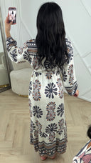 Bohemian Print Maxi Jurk met Ingebouwd Taillekoord 5205