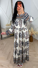 Bohemian Print Maxi Jurk met Ingebouwd Taillekoord 5205