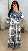 Bohemian Print Maxi Jurk met Ingebouwd Taillekoord 5205