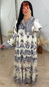 Bohemian Print Maxi Jurk met Wijde Mouwen 001