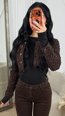 Cropped Denim Jasje met Structuurdessin – H637-19