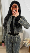 Cropped Denim Jasje met Structuurdessin – H978-9