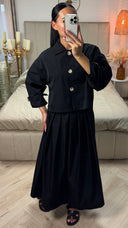 Cropped Set met Plooiskirt & Strikdetail Mouwen