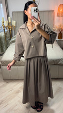 Cropped Set met Plooiskirt & Strikdetail Mouwen