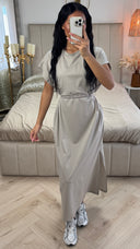 Double Split Dress Braided Belt Detail